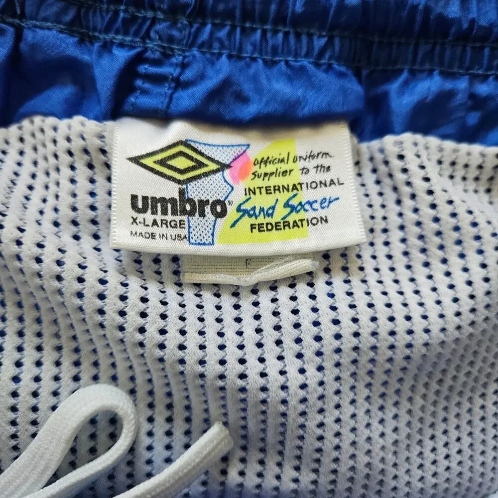 VTG Men's Umbro Soccer Shorts XL Blue 90s Sand Federation Beach Colorful USA
